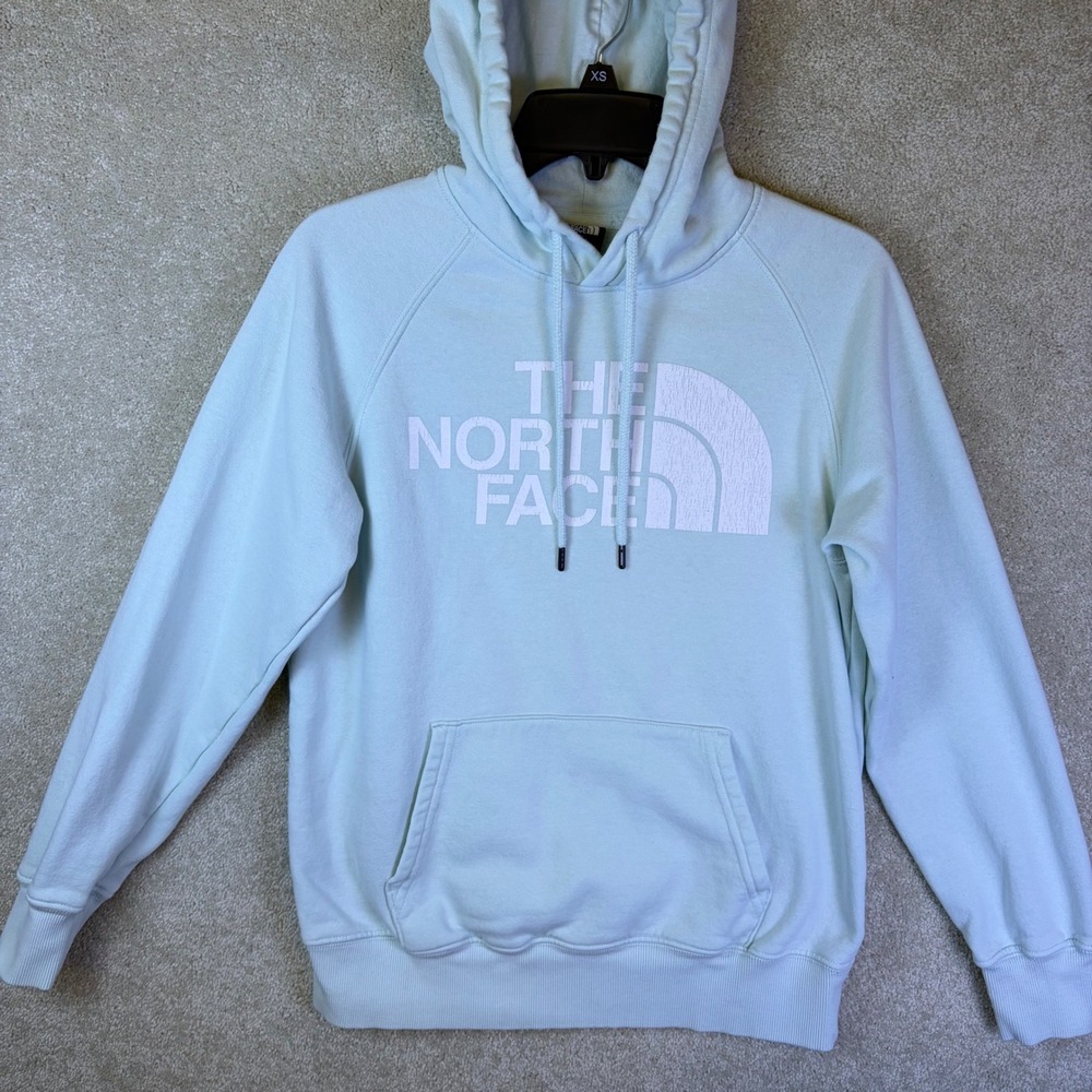 The North Face Hoodie Womens Small Mint Green Big Logo Pullover Sweatshirt SEE